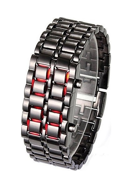 Siyah Kırmızı Yeni Kadın Erkek Severler Izle LED Metal Kol Saatleri Rahat Dijital Şık Reloj Dikdörtgen Paslanmaz Çelik Saatler Kol Saati (Yurt Dışından)