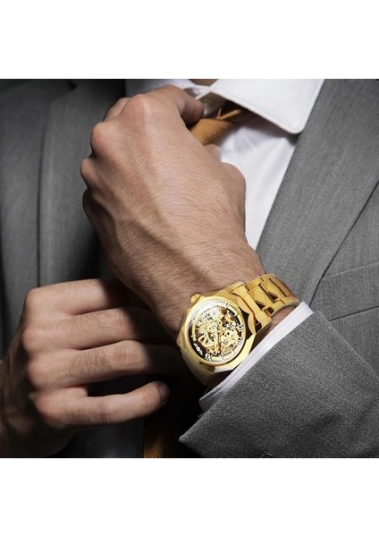 Altın Kazanan Lüks Onikigen Erkekler Için Otomatik Mekanik Saatler Casıo Aydınlık Oyma Hareketi Paslanmaz Çelik Kayış Altın Saat (Yurt Dışından) fiyatları