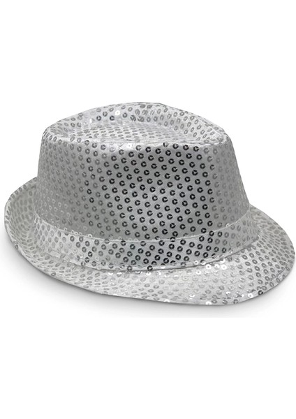Disko Gümüş Payetli Fötr Şapka Yetişkin Boy