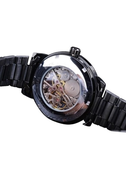 3D Hollow Gravür Tam Siyah Saat Aydınlık Tasarım Siyah Paslanmaz Çelik Erkek Mekanik Saatler Üst Marka Lüks (Yurt Dışından) fiyatları