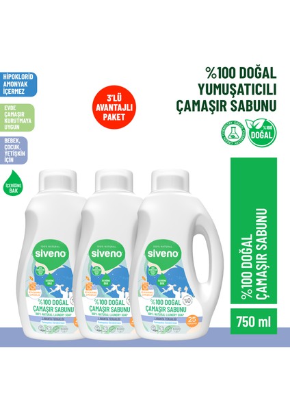 %100 Doğal Çamaşır Sabunu %100 Bitkisel Deterjan Yumuşatıcı Gerektirmez Konsantre Vegan 750 ml X3 Adet