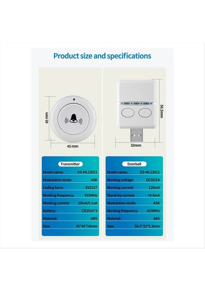 Kablosuz Kapı Zili 433MHZ 150M 30 Müzik USB Kapı Bell Alıcısı Acil Durum Için Tek Uzaktan Kumanda Ev Okulu (Yurt Dışından) fiyatları