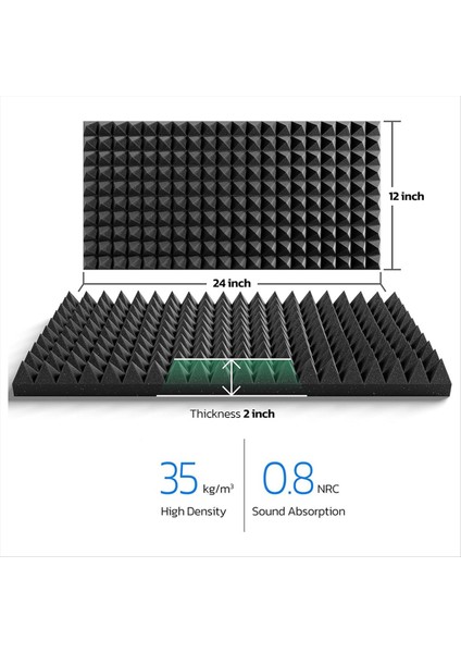 12 Paket Kendi Kendine Yapışkan Piramit Ses Geçirmez Köpük Paneller 24 x 12 x 2 Inç Akustik Paneller Gürültü Emici Iptal Etmek Için (Yurt Dışından) fırsatları