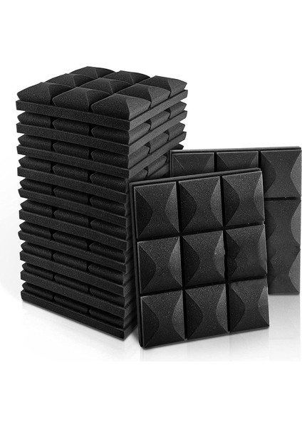 12PCS Akustik Köpük Paneller Ses Geçirmez Köpük Duvar Panelleri Stüdyo Ses Geçirmez Köpük Ses Yalıtımı Duvarı Ktv Oda-Siyah (Yurt Dışından)