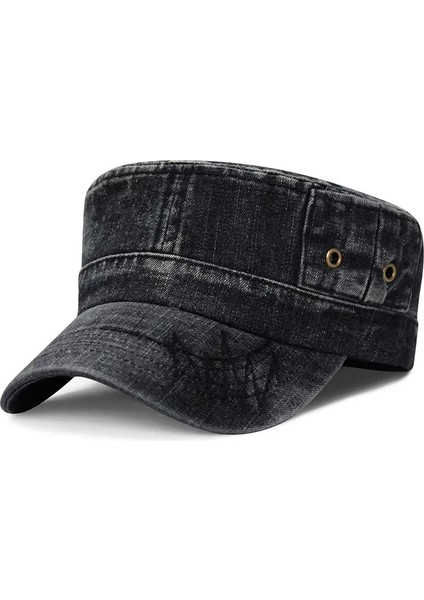 Erkekler Su Yıkanmış Eski Moda Kot Kumaş Nefes Askeri Şapka Açık Güneş Geçirmez Düz Şapka Bayanlar Rahat Ördek Gagası Kap (Yurt Dışından)