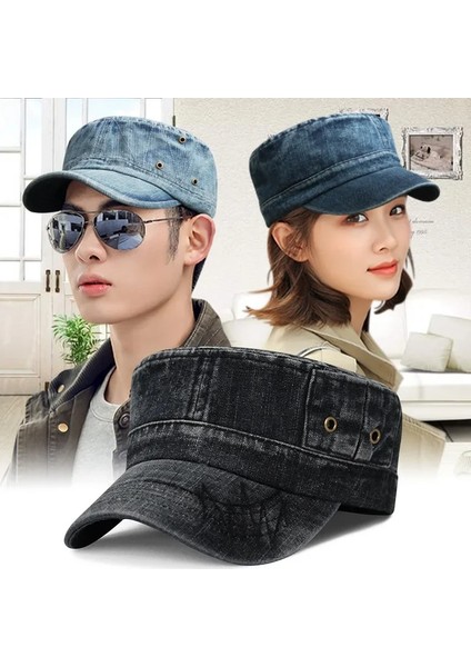 Erkekler Su Yıkanmış Eski Moda Kot Kumaş Nefes Askeri Şapka Açık Güneş Geçirmez Düz Şapka Bayanlar Rahat Ördek Gagası Kap (Yurt Dışından) fiyatları