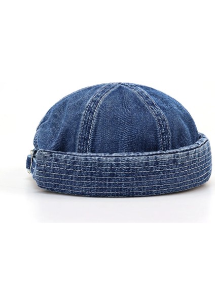 Vintage Kadın Erkek Kot Delik Yama Kap Sokak Bere Şapka Yuvarlak Ağız Docker Denizci Biker Şapka Kaput Kapaklar Hip Hop Brimless Şapka Kap (Yurt Dışından)