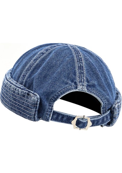 Vintage Kadın Erkek Kot Delik Yama Kap Sokak Bere Şapka Yuvarlak Ağız Docker Denizci Biker Şapka Kaput Kapaklar Hip Hop Brimless Şapka Kap (Yurt Dışından) modelleri