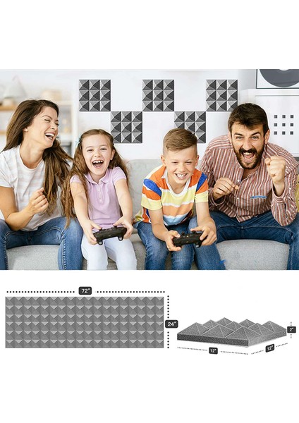 24 Paket Akustik Köpük Paneller Kendinden Yapışkan Ses Geçirmez Köpük Paneller Duvar Dekoru Müzik Stüdyosu Yatak Odası Evi 5X30X30CM (Yurt Dışından) fiyatları