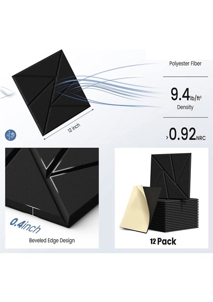 12 Pack Akustik Paneller Kendi Yapışkanlı 12X 12X 0 4 Inç Ses Geçirmez Köpük Paneller Ses Panelleri Yoğunluk Siyah (Yurt Dışından) fiyatları