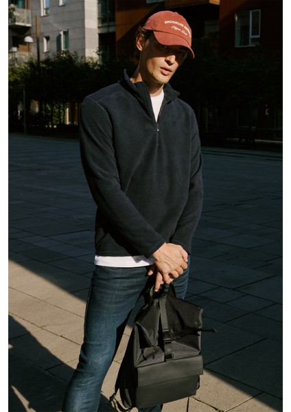 Erkek Lacivert Anti-pilling Tüylenme Yapmayan Standart Fit Bato Yaka Soğuk Geçirmez Polar Sweatshirt modelleri