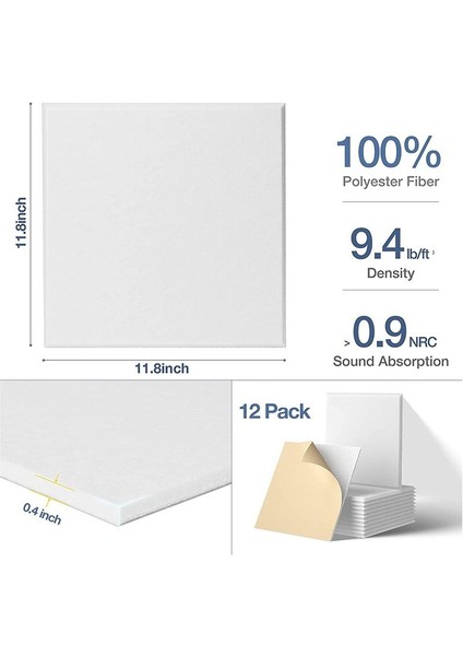 Kendinden Yapışkan Akustik Paneller 36 Paket 12 x 12 x 0 4 Inç Ses Geçirmez Dolgu Ev Için Ses Emici Panel Beyaz (Yurt Dışından) fiyatları