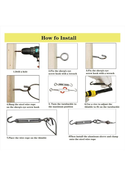 1/8 Inç Paslanmaz Çelik Kablo Ağır Hizmetli Turnikli Tel Germe Kiti 100FT Kablo Açık Dize Işıkları Asılı (Yurt Dışından) modelleri