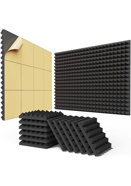 24PCS Kendinden Yapışkanlı Ses Geçirmez Köpük Paneller 2X12X12IN Hızlı Genişletme Akustik Paneller Piramit Tasarım Ses Geçirmez Duvar Panelleri (Yurt Dışından)