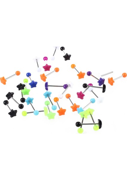 30 Çok Renkli Akrilik Yıldız Dil Çubuğu Halkası Halter Vücut Piercing (Yurt Dışından)