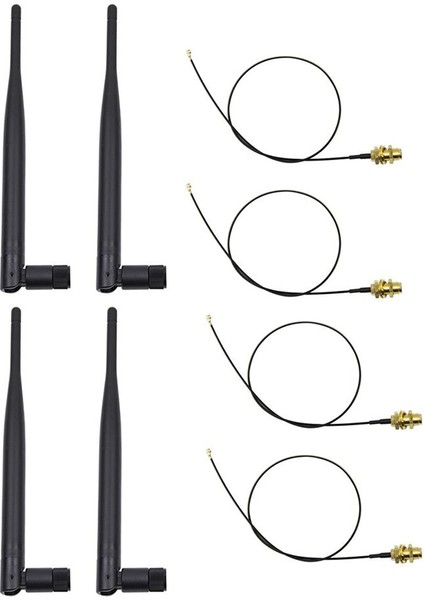 4 x 6dbi 2,4 Ghz 5 Ghz Çift Bantlı Wifi Rp-Sma Anten + 4 x 35 cm (Yurt Dışından)