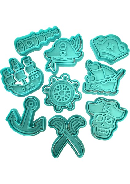 9'lu Korsan Mega Kurabiye Kalıbı Seti | Gemi, Kurukafa, Dümen, Kılıç, Çapa | Doğum Günü Parti Seti, Şeker Hamuru,kil Şekillendirici