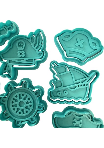 9'lu Korsan Mega Kurabiye Kalıbı Seti | Gemi, Kurukafa, Dümen, Kılıç, Çapa | Doğum Günü Parti Seti, Şeker Hamuru,kil Şekillendirici modelleri