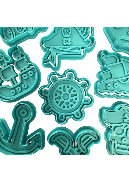 9'lu Korsan Mega Kurabiye Kalıbı Seti | Gemi, Kurukafa, Dümen, Kılıç, Çapa | Doğum Günü Parti Seti, Şeker Hamuru,kil Şekillendirici