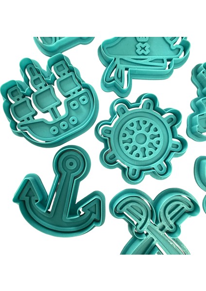 9'lu Korsan Mega Kurabiye Kalıbı Seti | Gemi, Kurukafa, Dümen, Kılıç, Çapa | Doğum Günü Parti Seti, Şeker Hamuru,kil Şekillendirici