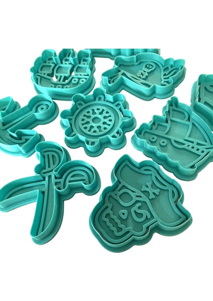 9'lu Korsan Mega Kurabiye Kalıbı Seti | Gemi, Kurukafa, Dümen, Kılıç, Çapa | Doğum Günü Parti Seti, Şeker Hamuru,kil Şekillendirici