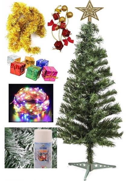 Yeşil 90 cm Spreyli Çam Ağacı ve Süsler Paketi, Tepe Yıldızıyle Tamamlandı