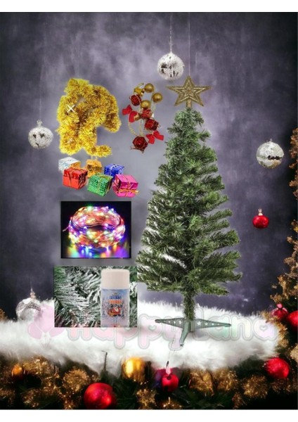 Yeşil 90 cm Spreyli Çam Ağacı ve Süsler Paketi, Tepe Yıldızıyle Tamamlandı fiyatları