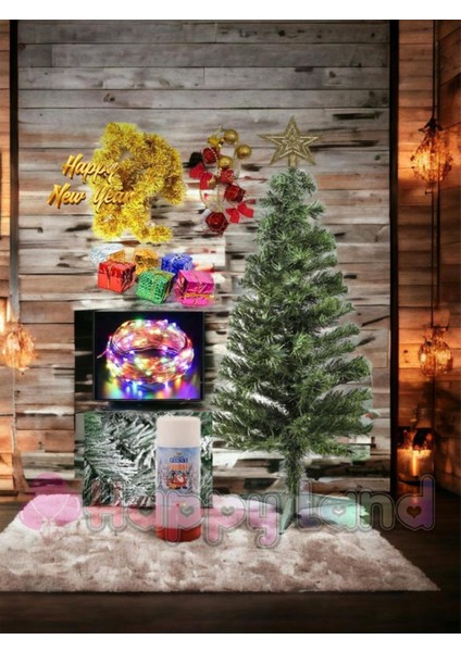 Yeşil 90 cm Spreyli Çam Ağacı ve Süsler Paketi, Tepe Yıldızıyle Tamamlandı modelleri