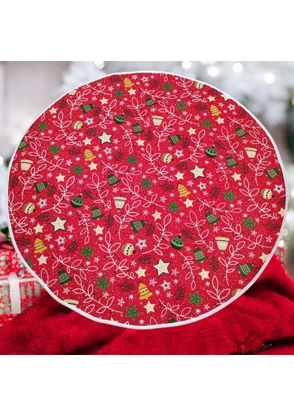 Kırmızı Çiçekli Yılbaşı Ayak Halısı, Yılbaşı Ağacı Altı Örtüsü, Yeniyıl Çam Ağacı Eteği Yıkanabilir Cırtlı