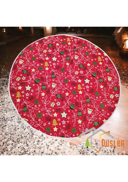 Kırmızı Çiçekli Yılbaşı Ayak Halısı, Yılbaşı Ağacı Altı Örtüsü, Yeniyıl Çam Ağacı Eteği Yıkanabilir Cırtlı fiyatları
