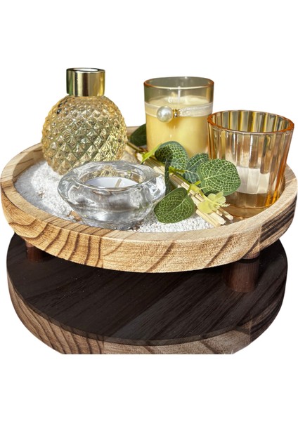 Pembe ve Gold Dekoratif Cam Mum ve Oda Kokusu Seti – Ahşap Tepsili Şık Ev Dekor Seti fiyatları