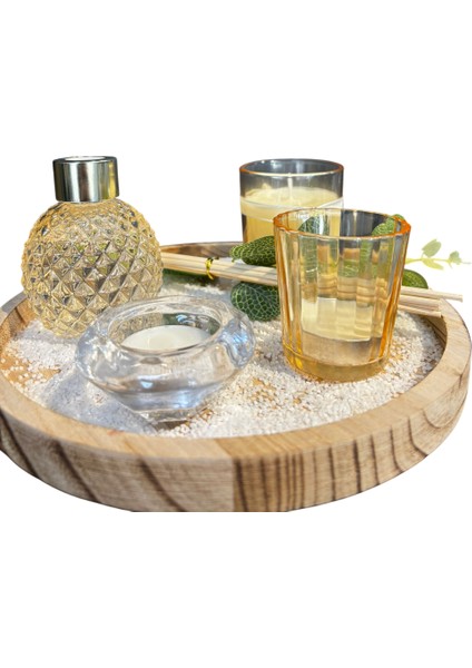 Pembe ve Gold Dekoratif Cam Mum ve Oda Kokusu Seti – Ahşap Tepsili Şık Ev Dekor Seti indirimleri