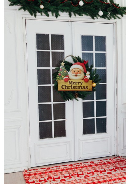 Noel Baba Temalı Ahşap Merry Christmas Kapı Süsü – Yılbaşı Dekoru fiyatları