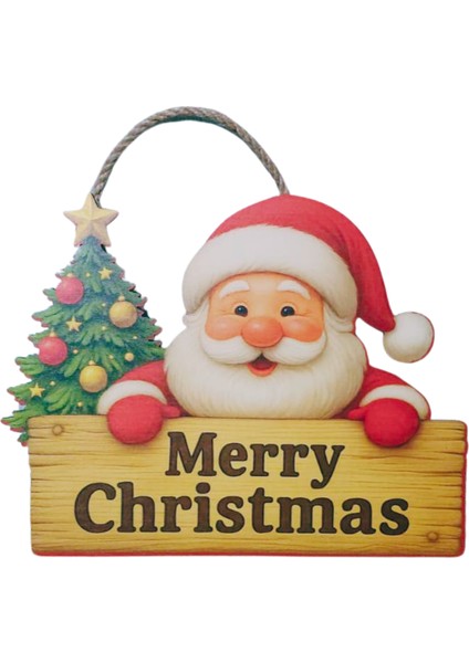Noel Baba Temalı Ahşap Merry Christmas Kapı Süsü – Yılbaşı Dekoru indirimleri