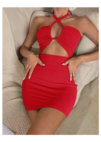 Kadın Kırmızı Fantezi Clup Elbisesi 5075