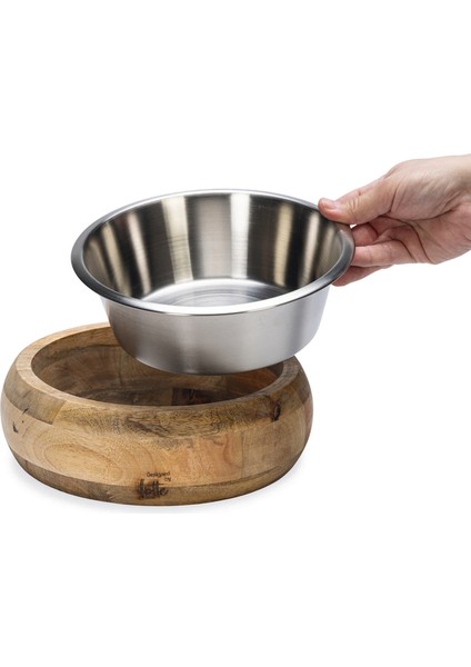 Sptrns Beeztees Dbl Köpek Mama Su Kabı, Dışı Masif Ahşap, Paslanmaz Çelik, 21CM, 1300ML fırsatları