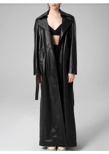 kadın uzun hakiki deri trençkot kaban modelleri