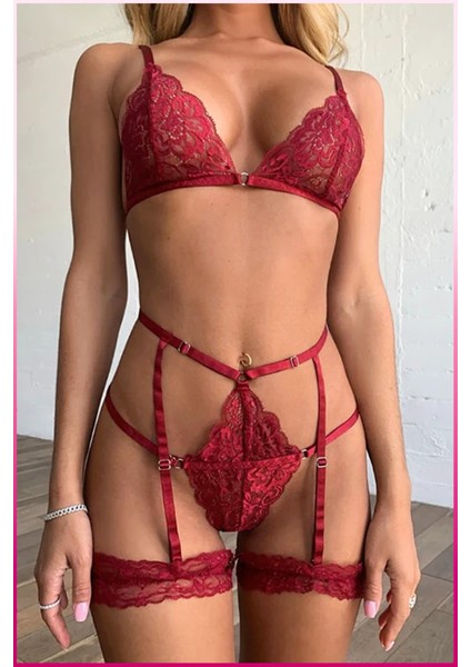 Kırmızı Göğüs Dantelli Seksi Jartiyer Takım modelleri