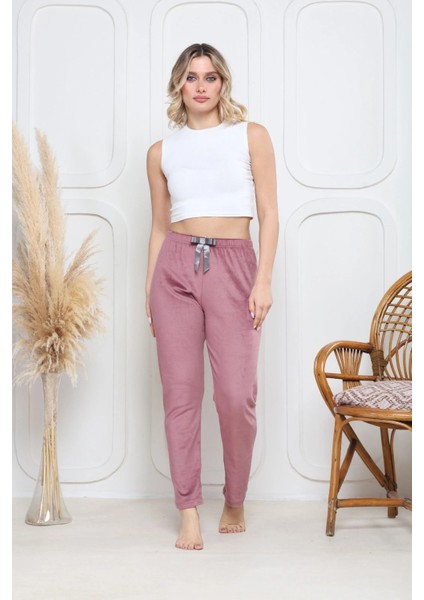 Kadife Pijama Altı Pembe Q7013 modelleri