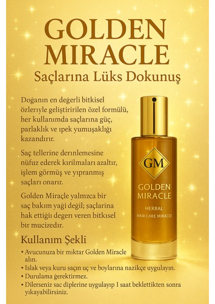 Say Bakım Yağı Avantajlı 2'li SetGOLDEN MIRACLE HERBAL HAIR CARE MIRACLEBİTKİSEL SAÇ BAKIM YAĞI – ONARICI – HACİM VEREN – PARLAKLIK DESTEKLİ