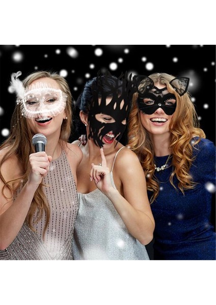 Beyaz Renk Yandan Tüylü Inci Işlemeli Taşlı Dantelli Parti Maskesi 17X12 cm modelleri