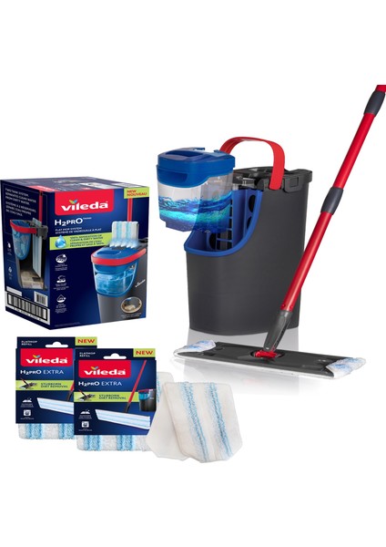 H2PRO %100 Kirli ve Temiz Suyu Ayıran Temizlik Seti ve 2 Paket Yedek Mikrofber Mop
