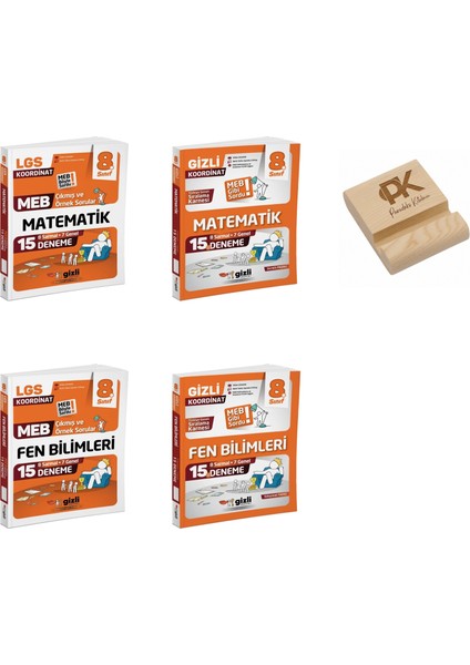 Gizli Lgs 8. Sınıf Koordinat Matematik ve Fen Çıkmış SORULAR-15LI Deneme 4lü Set + Telefon Standı