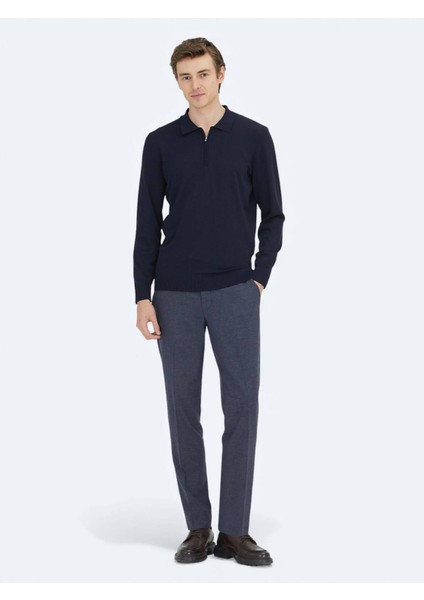 Lacivert Polo Yaka Düz Örgü Triko Kazak fiyatları