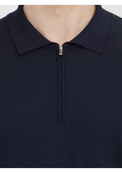 Lacivert Polo Yaka Düz Örgü Triko Kazak fırsatları