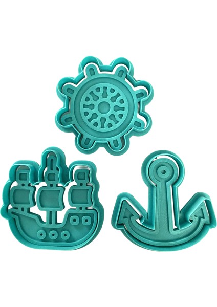 3'lü Denizci Kurabiye Kalıbı Seti (Gemi, Dümen, Çapa) | Korsan ve Deniz Temalı Parti | Şeker Hamuru, Kil Şekillendirici fiyatları