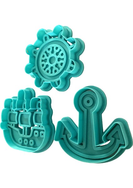 3'lü Denizci Kurabiye Kalıbı Seti (Gemi, Dümen, Çapa) | Korsan ve Deniz Temalı Parti | Şeker Hamuru, Kil Şekillendirici fırsatları