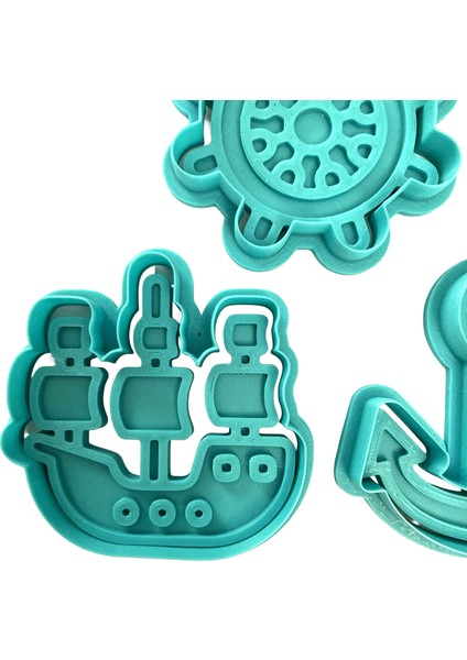 3'lü Denizci Kurabiye Kalıbı Seti (Gemi, Dümen, Çapa) | Korsan ve Deniz Temalı Parti | Şeker Hamuru, Kil Şekillendirici