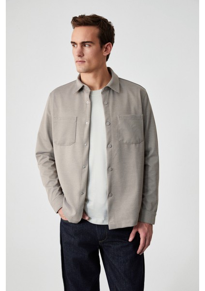 JAKARI Erkek Regular Fit Standart Kesim Klasik Yaka Desenli Çıtçıtlı Bej Gömlek fırsatları