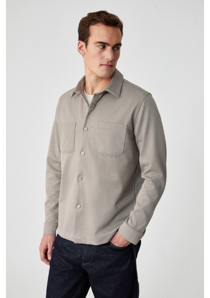 JAKARI Erkek Regular Fit Standart Kesim Klasik Yaka Desenli Çıtçıtlı Bej Gömlek indirimleri